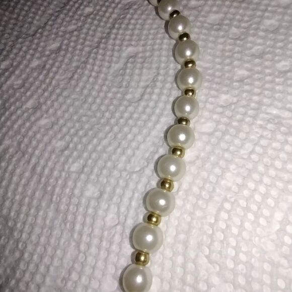 Faux Pearl and Gold Tone Bead Spacers Necklace 18" - Picture 4 of 5